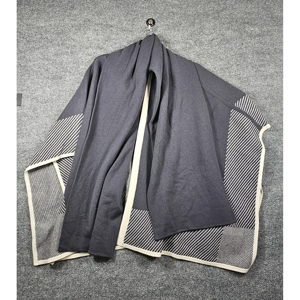 Duffy Wool Cashmere Gray Wrap Poncho Sweater Attached Scarf XS/small